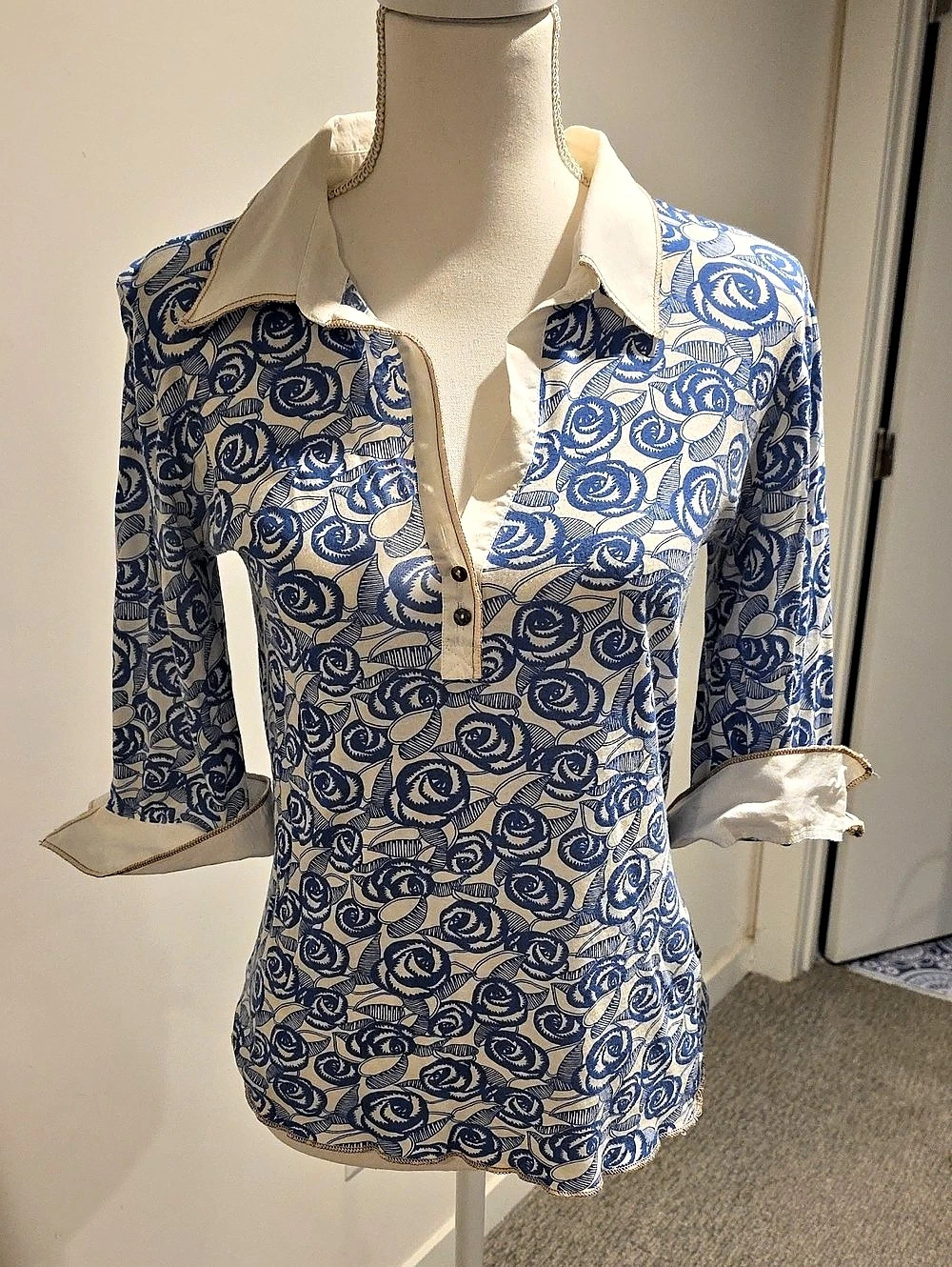 Stewart & Brown Blue Floral Organic Cotton Button Down